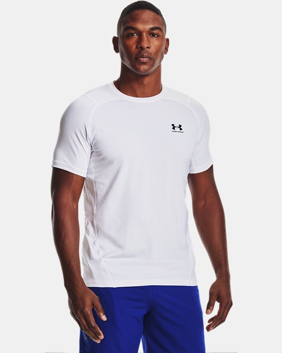 Men's HeatGear® Fitted Short Sleeve, White, pdpMainDesktop image number 0